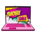 Comic book laptop wow sale discount pop art Royalty Free Stock Photo