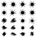 Comic book motion effects set with black ink speed lines, sunbursts, and impact rays isolated on white background Royalty Free Stock Photo