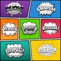 Comic book page divided by lines with black and white speech bubbles, sounds effect. Retro background Mock-up. Comics template. Ve Royalty Free Stock Photo