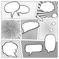 Comic book page template with halftone effect and speech bubbles. Background in pop-art style. Vector illustration in Royalty Free Stock Photo