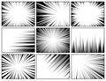 Comic book radial lines collection. Comics background with motion, speed lines. Vector illustration.