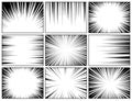 Comic book radial lines collection. Comics background with motion, speed lines. Vector illustration.