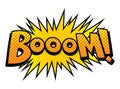 Comic book sound. Colored hand drawn speech bubble. Boom sound chat text effect in pop art style. Funny design vector