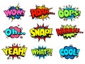 Comic book sound effect speech bubbles, marveling and enjoying expressions Royalty Free Stock Photo