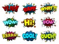 Comic book sound effect speech bubbles, marveling and enjoying expressions Royalty Free Stock Photo