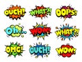 Comic book sound effect speech bubbles, marveling and enjoying expressions Royalty Free Stock Photo