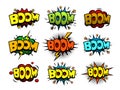 Comic book speech bubbles with halftone effect, crash and blast sounds Royalty Free Stock Photo