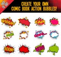 Comic Book Style Action Bubbles with Halftone Effect Royalty Free Stock Photo
