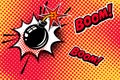Comic book style background with bomb explosion. Design element for banner, poster, flyer. Royalty Free Stock Photo