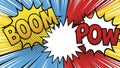 Comic Book Style Background with Boom and Pow Text Dynamic Pop Art Explosion Design Royalty Free Stock Photo