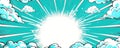 Comic book style background with white cloud explosion and turquoise sky Royalty Free Stock Photo