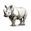 Realistic Pen And Ink Rhino Illustration With Historical Reproductions Royalty Free Stock Photo