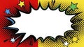 Comic book style explosion speech bubble with stars on a red and yellow halftone background Royalty Free Stock Photo