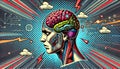 Comic Book-Style Fusion of Brain and Computer - Artificial General Intelligence AGI- AI Generated Royalty Free Stock Photo
