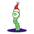 comic book style illustration of a alien swamp monster wearing santa hat