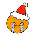 comic book style illustration of a orange wearing santa hat