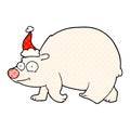 comic book style illustration of a walking polar bear wearing santa hat Royalty Free Stock Photo