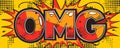 Comic book style OMG text with bold colors and explosive effects Royalty Free Stock Photo
