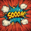 Comic book style sooom explosion with clouds and starbursts Royalty Free Stock Photo