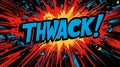 Comic book style thwack explosion with red and yellow bursts effect .ai generated Royalty Free Stock Photo