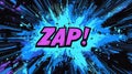 Comic book style zap explosion with blue and purple background .ai generated Royalty Free Stock Photo