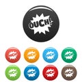 Comic boom ouch icons set color vector