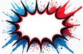 Comic bubble background features dynamic red and blue splashes. Modern visual art can be used for speech. Graphic boom template Royalty Free Stock Photo