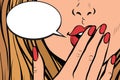 Comic bubble closeup of female hand closed mouth