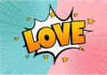 Comic bubble heart shape love pop art retro style. Romance and Valentines day. Love cartoon explosion. Royalty Free Stock Photo