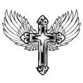 Christian Cross Wing Crown Vector Drawing Blak Vintage Wings Bird feather Tattoo Hawk Angel Wings 13