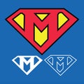 Superhero Logo icon with letter M illustration Vector