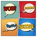 Comic Bubbles Set. Expressions Wow, Mmmm, Bravo, Success Royalty Free Stock Photo