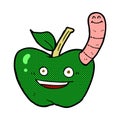 comic cartoon apple with worm Royalty Free Stock Photo