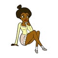 comic cartoon attractive woman sitting thinking