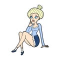 comic cartoon attractive woman sitting thinking