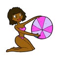 comic cartoon bikini girl with beach ball Royalty Free Stock Photo