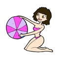 comic cartoon bikini girl with beach ball Royalty Free Stock Photo