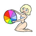 comic cartoon bikini girl with beach ball Royalty Free Stock Photo