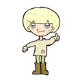 comic cartoon boy in poor clothing giving thumbs up symbol Royalty Free Stock Photo