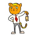 comic cartoon business cat with dead mouse Royalty Free Stock Photo