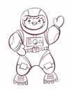 Comic cartoon cosmonaut in astranaut suit, illustration for colouring