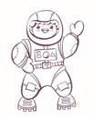 Comic cartoon cosmonaut in astranaut suit, vector illustration for colouring Royalty Free Stock Photo