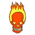 comic cartoon flaming skull with love heart eyes