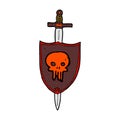 comic cartoon heraldic shield with skull