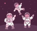 Comic cartoon kids astronauts landed on planet illustration