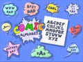 Comic cartoon retro font set. Father s day speech bubbles. Alphabet letters in style of comics, pop art for title Royalty Free Stock Photo