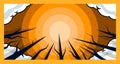 Comic cartoon style background in orange blue color with Branch tree as sunburst, starburst or sunrays. Suitable for scary, horror