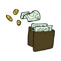 comic cartoon wallet spilling money
