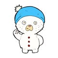 comic cartoon waving polar teddy bear in winter hat Royalty Free Stock Photo