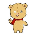 comic cartoon waving teddy bear with scarf Royalty Free Stock Photo